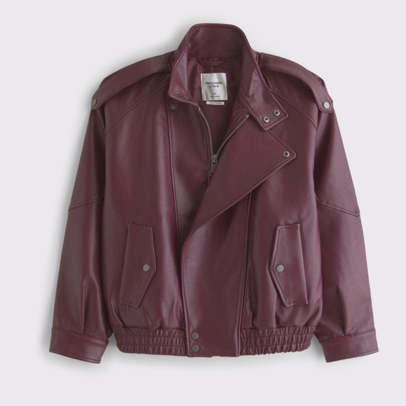 Women’s Abercrombie Burgundy Leather Jacket - Picture 1 of 4